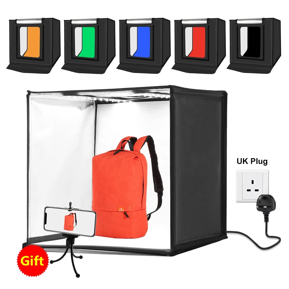 
Photo Studio Light Box 60 x 60 x 60 cm Light Tent LED 5500K Mini 60W Photography Studio Tent Kit with 6 Removable Backdrop 