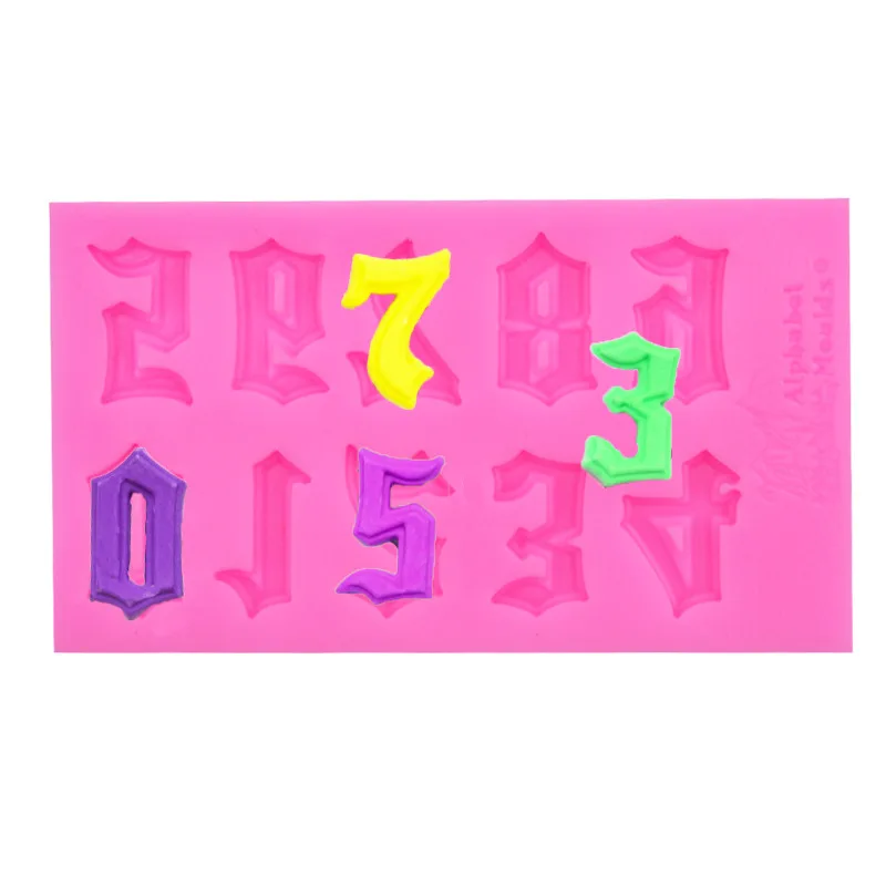 Yiwu bobao 3D 10pcs Gothic numbers shape DIY decorative Epoxy plaster clay craft model stencil, kitchen bakery Chocolate mold