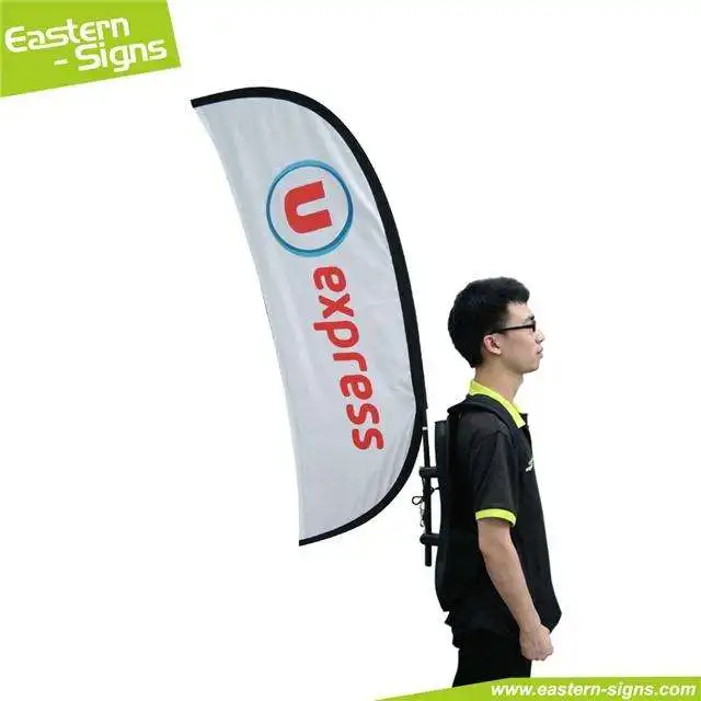 Custom Printing Outdoor Promotional Marketing Street Advertising Running Teardrop Feather Backpack Flag And Banner