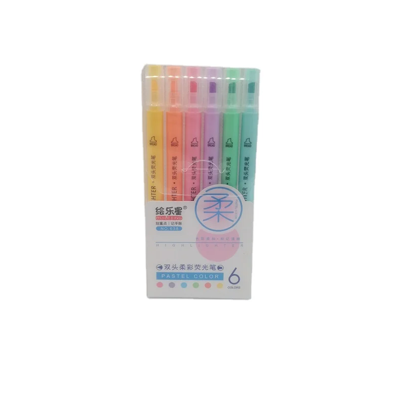 Hot Sale modern 6 Colors Pastel Colors Fluorescent Double Tip Twin Markers Highlighter Water Color Pen for Kid Student Art