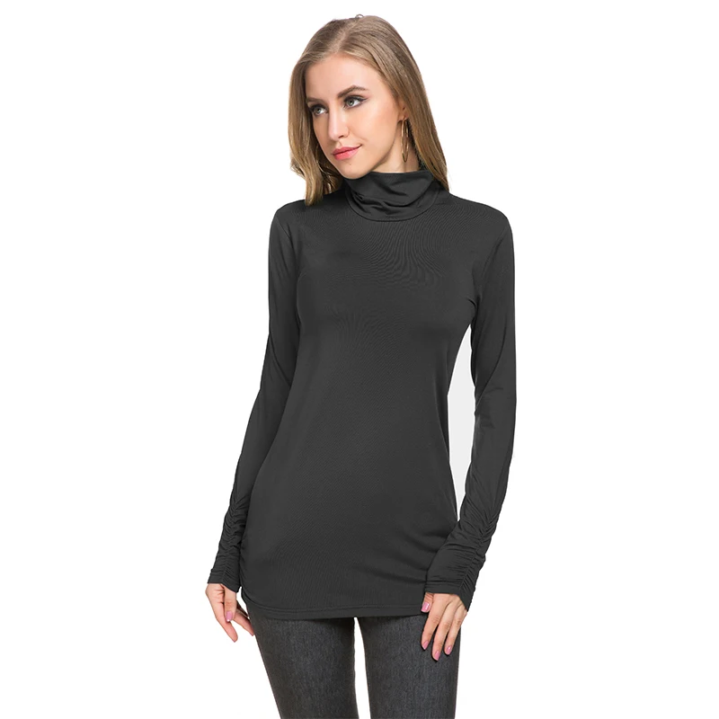 
Winter clothing women breathable polyester stretchy fabric high turtleneck long sleeve t shirt 