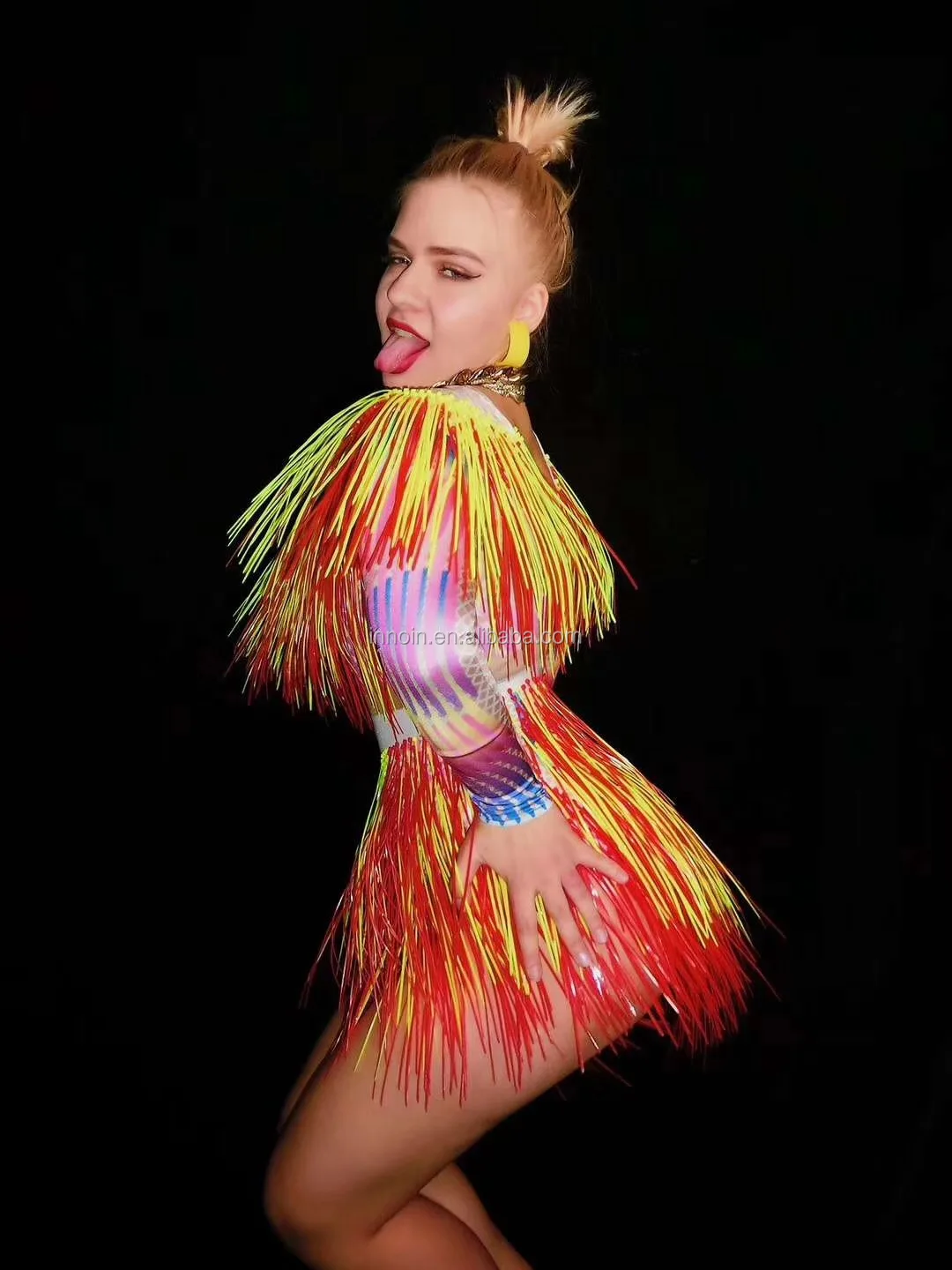 
Colorful Fringes Rhinestone Bodysuit Women Stage Dance Costume Nightclub Dance Female Singer Show Bright Leotard Dj Dance 