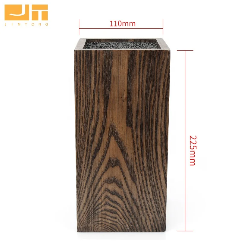
Factory OEM Wooden Knife Holder With Movable PET Straw Square Universal Knife Block for Kitchen 
