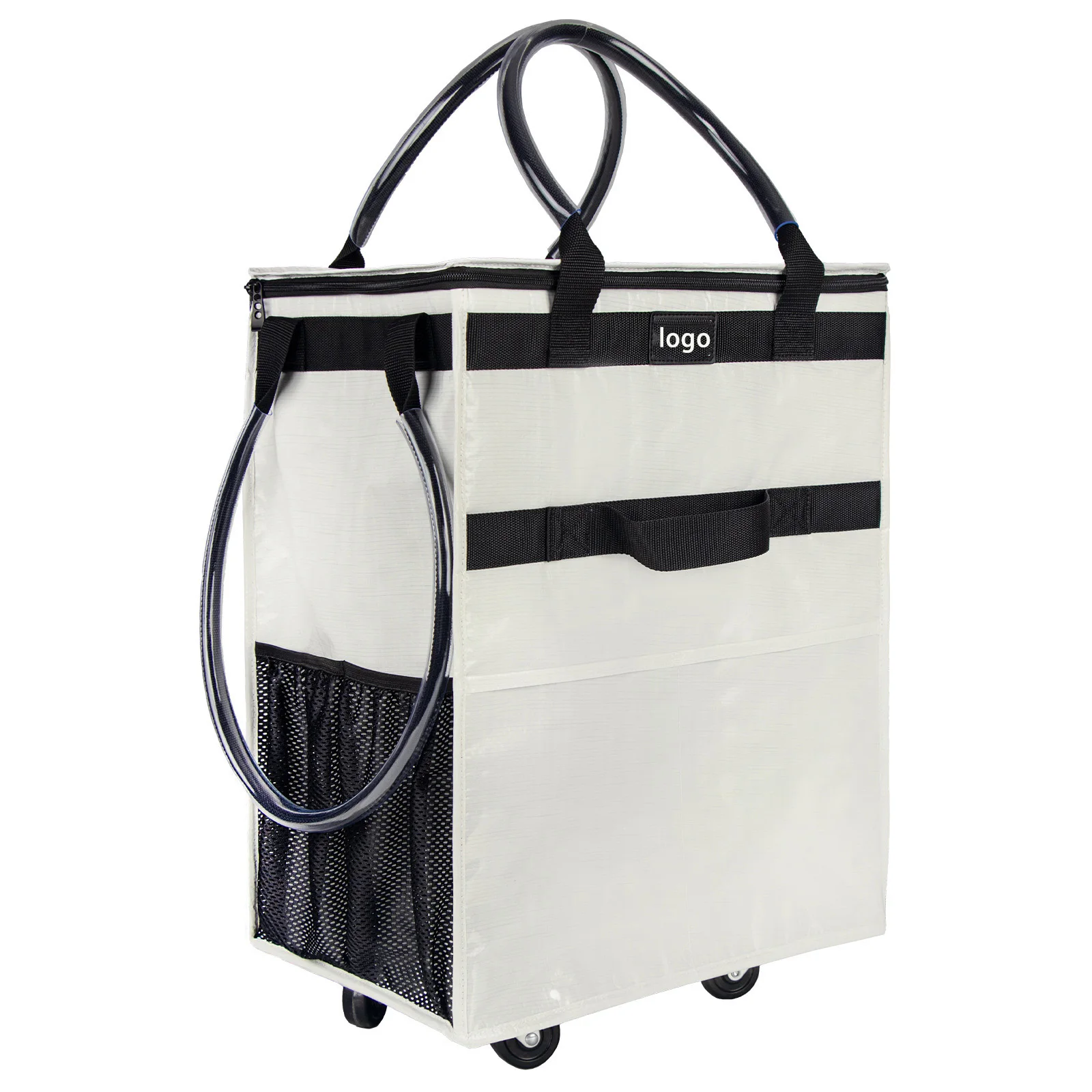 Insulated Reusable Grocery Bags on Wheels Custom Multi-functional Rolling Tote Bag Heavy Duty Foldable Shopping Bag with Wheels