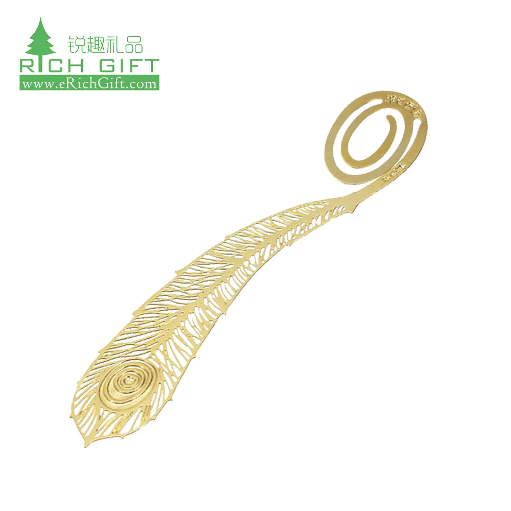 New design custom made laser cutting engraved metal bookmark for gifts gold etching bookmark metal logo