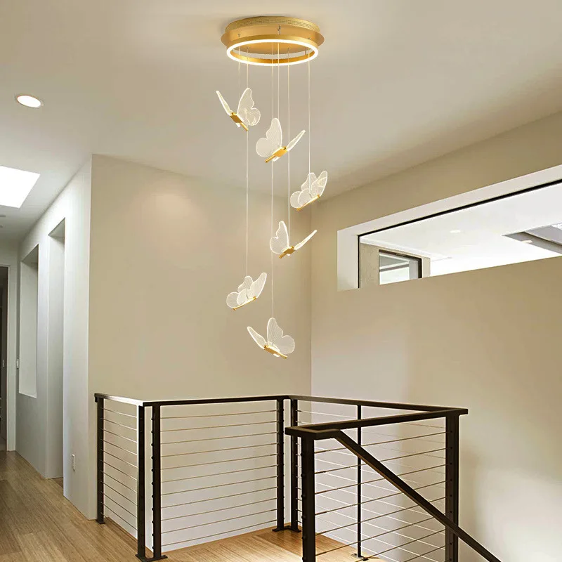 Modern nordic kitchen island dining table acrylic lamp pstairway chandeliers ceiling 3d butterfly night light