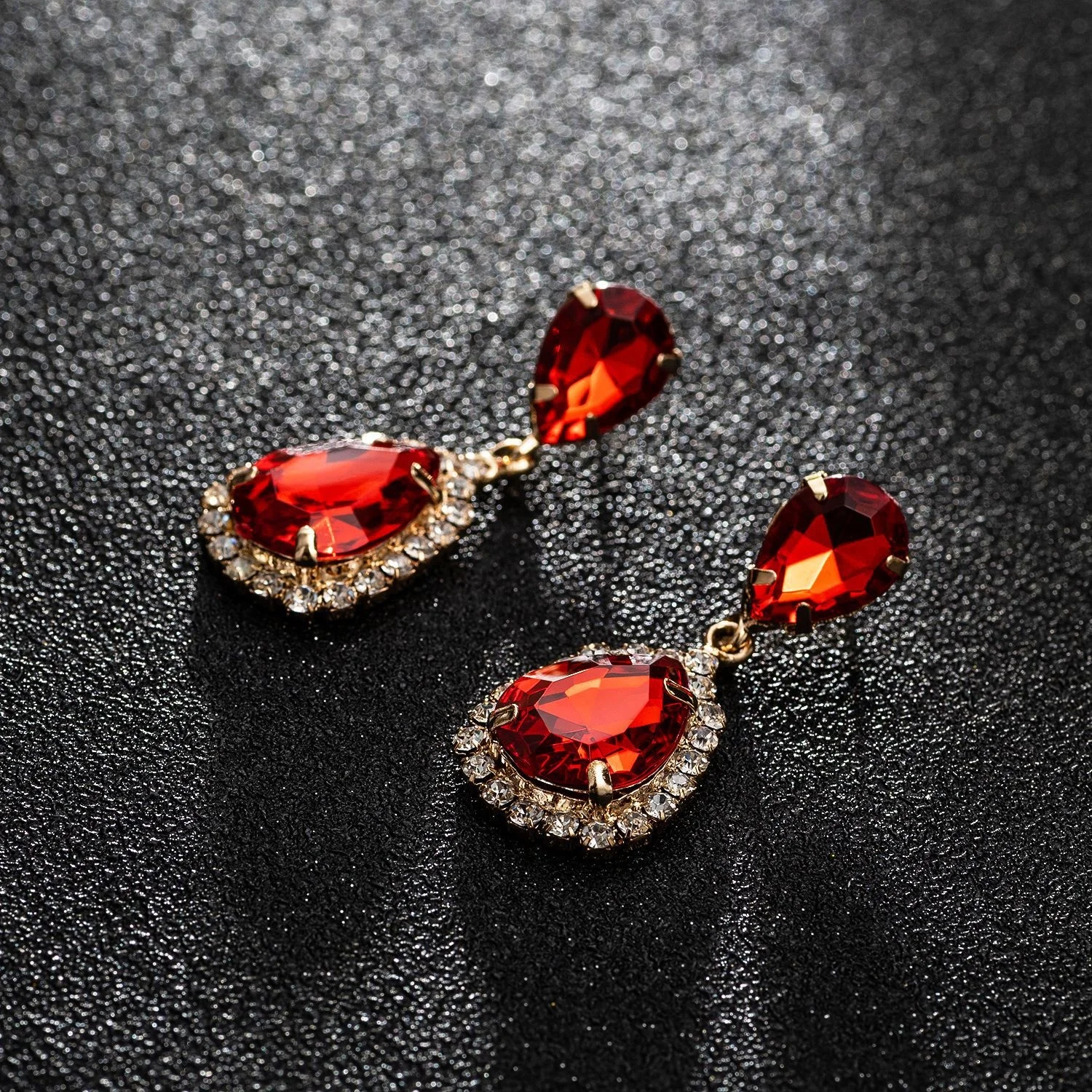 Ziming Red Wine Water Drop Rhinestone Earrings Elegant Evening Dressing Matching Crystal Diamond Earrings Wedding Bridal Earring