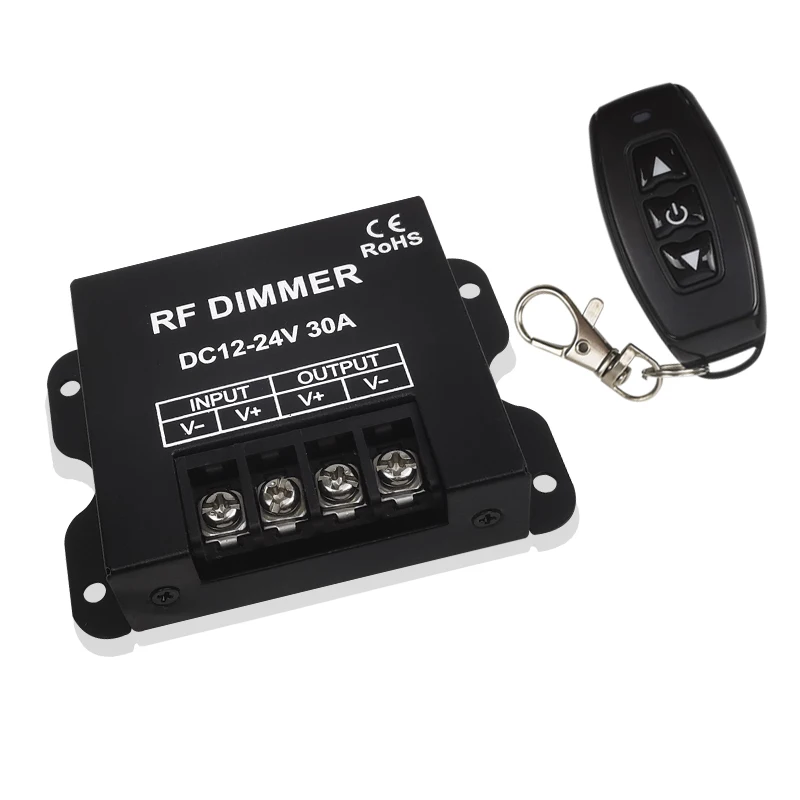 12V 24V Black Iron Shell Single Color LED Strip Lights Manual Wireless remote control LED strip Adjust Brightness Dimmer Switch