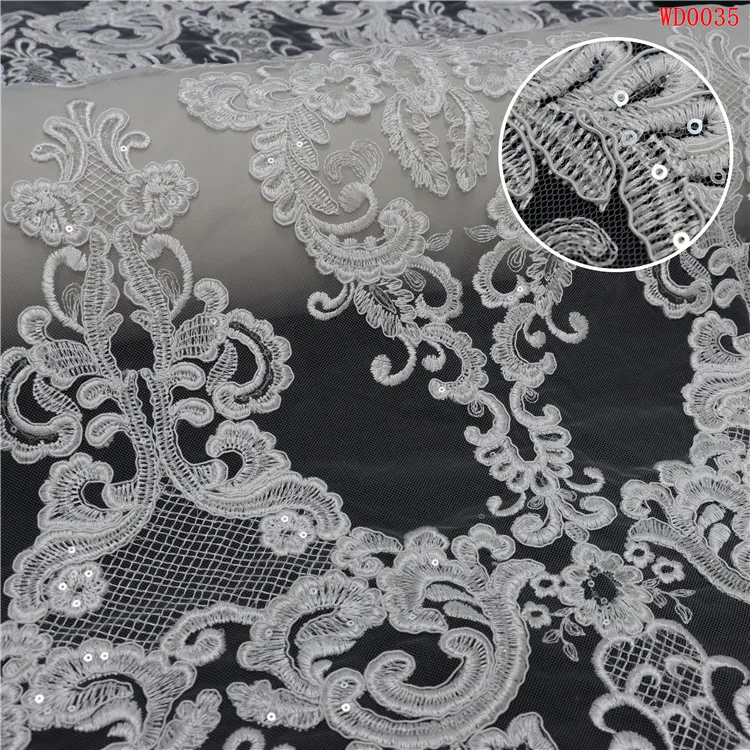 Luxury gold elegant white french Crystal Tube Glass Beads shining sequins fabric  Cord embroidery fabric for wedding party dress