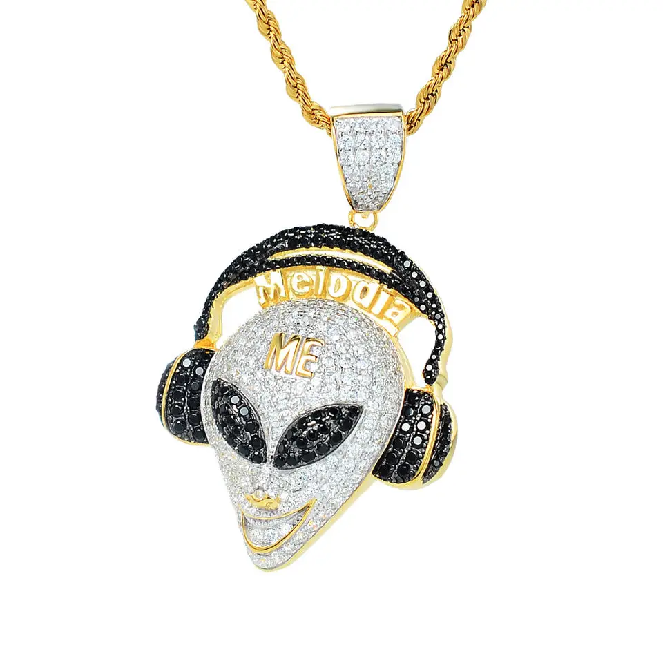 Customize Jewelry Hip Hop Iced Out Zircon Cz In 925 Sterling Silver Iced Out Alien Pendant For Men