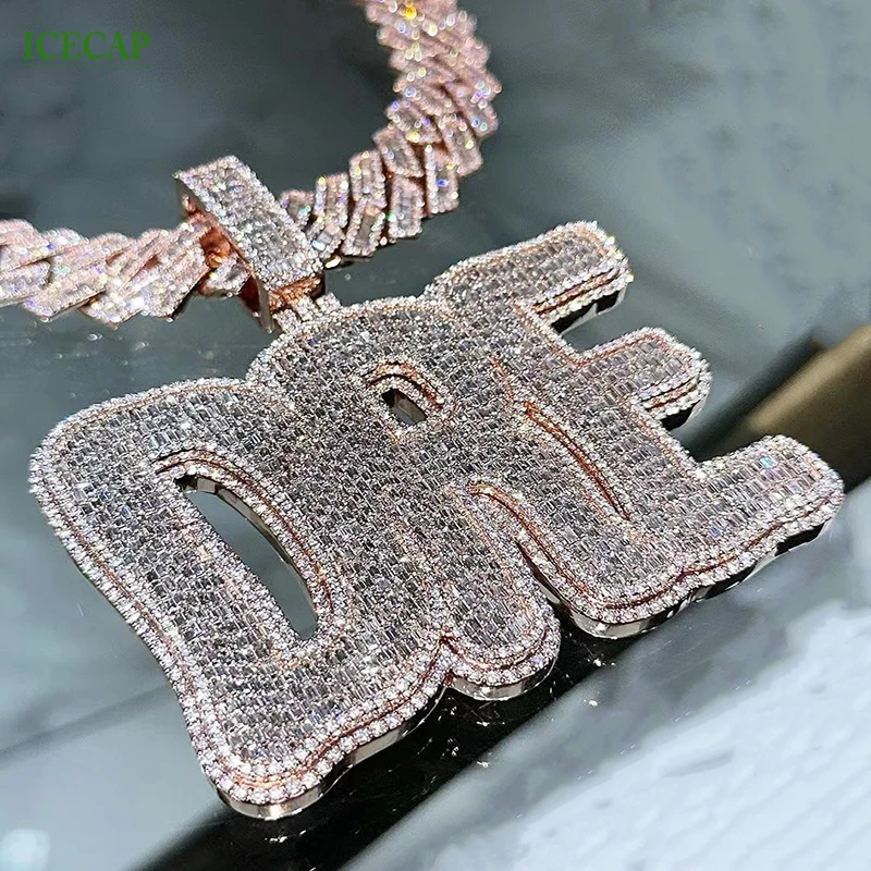 Custom VVS Moissanite Diamond Letter Name Hip Hop Jewelry Iced Out 925 Sterling Silver Logo Rose Gold Charm Pendant
