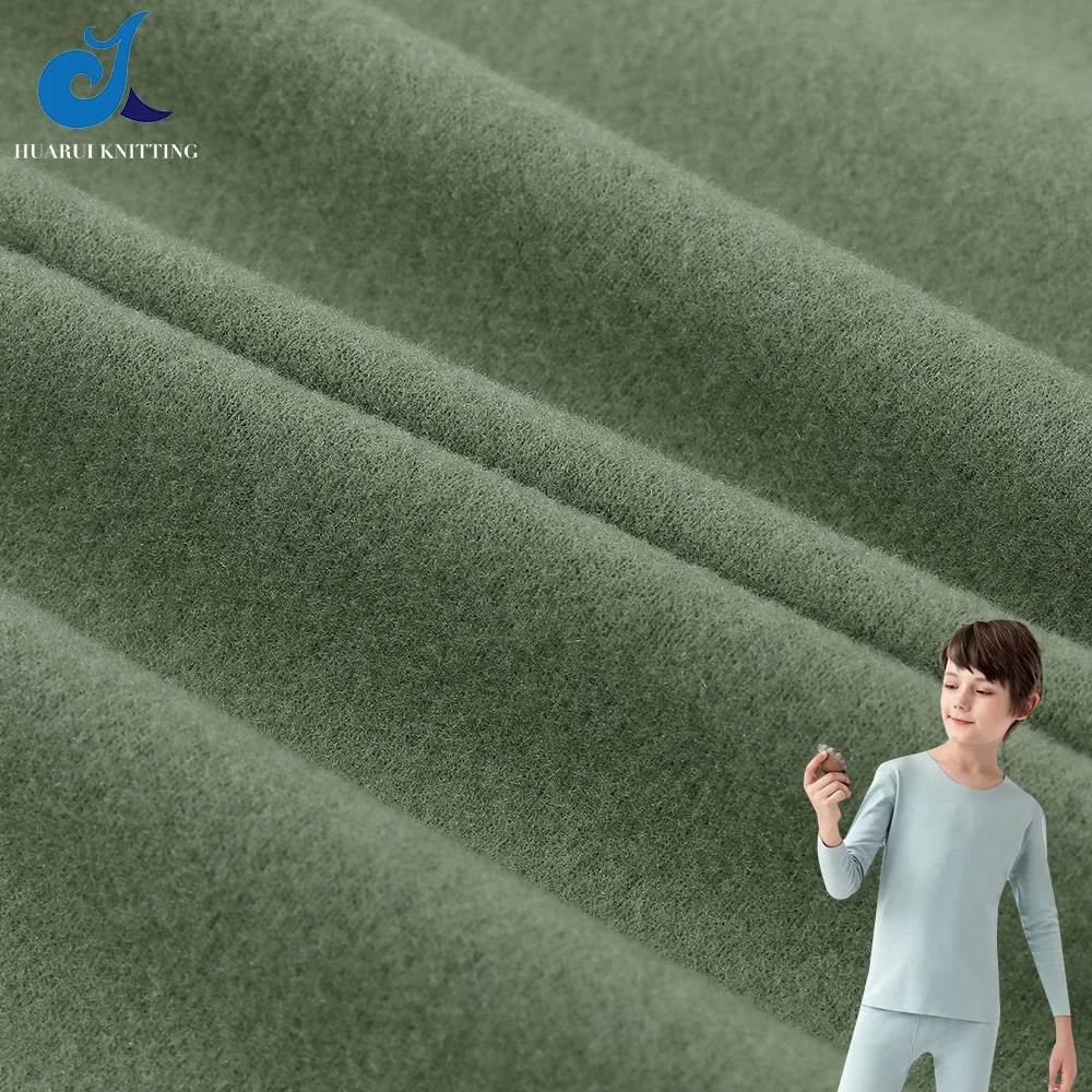 230gsm Hot selling wholesale knitting soft and warm stretchy fabric rib Fabric with Single Side fleece for  child winter pajamas