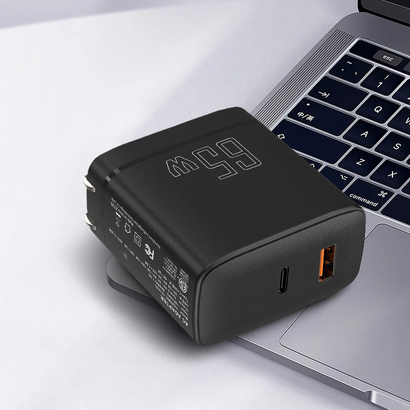 type-c port gan pd charger 65w new arrival quick charging fast travel charger qc 3.0 usb wall charger with US plug ETL FCC mark