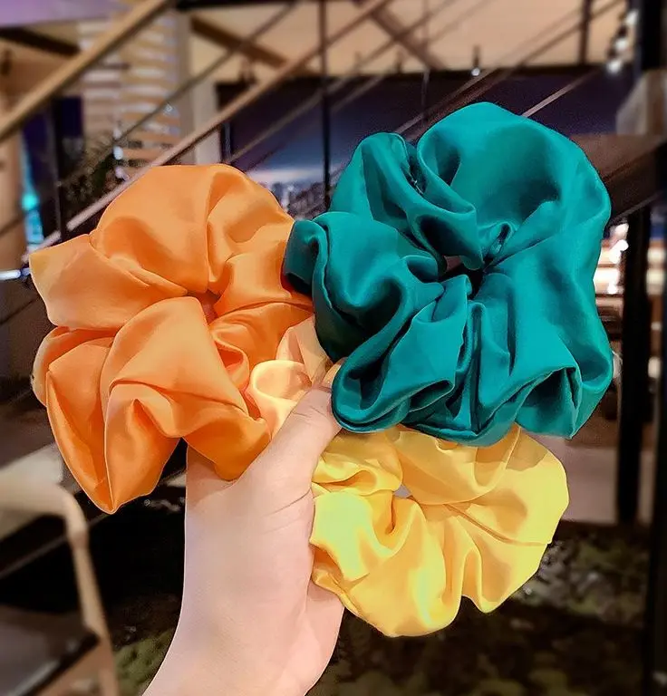 Plain Color Scrunchies Ties Satin Women Elastic Bands Womens Fabric Ponytail Band Hair Tie