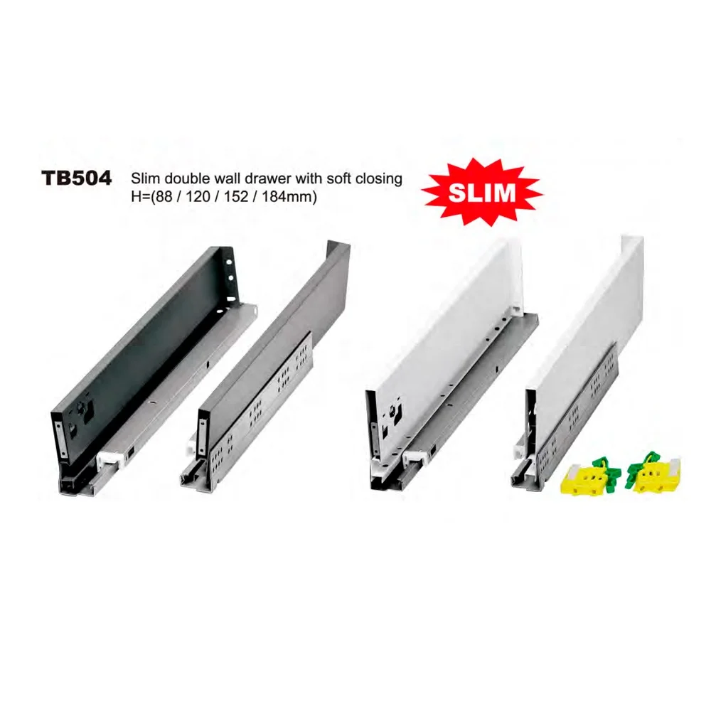 
Silent Soft Closing Metal Slim Tandem Box Drawer Slide For Kitchen Cabinet 