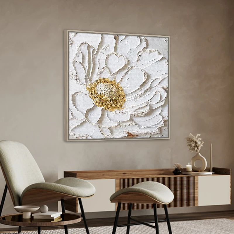 100% Hand Painted Abstract Golden Flower Oil Painting Canvas Art Decorative Classic Flower Wall Painting Frames Wall Art