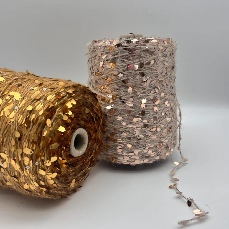 Sequin Yarn For Hand Knitting And Melon Seed Sequin Yarn fancy golden large size sequin yarn for knitting