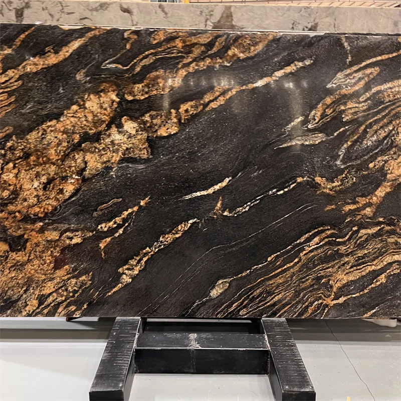 Luxury Good Quality Polished Black Gold Quartzite Slab For Interior Wall Decor Black Gold Granite Kitchen Countertop