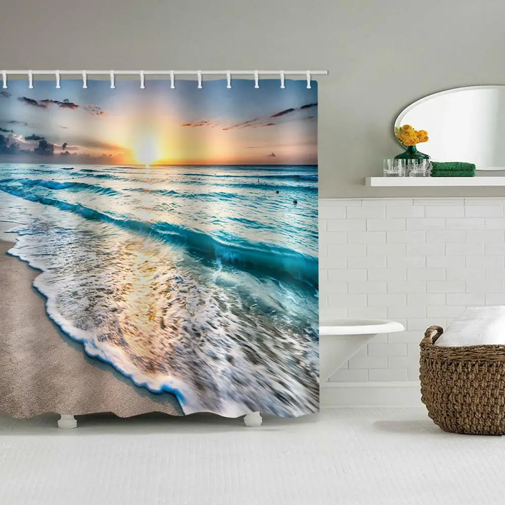 3D Custom printing Waterproof bathroom sets luxury shower curtain blue