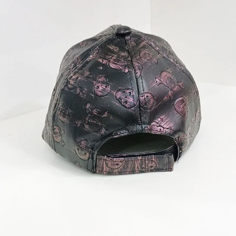Fashion custom logo black pu leather baseball cap for men