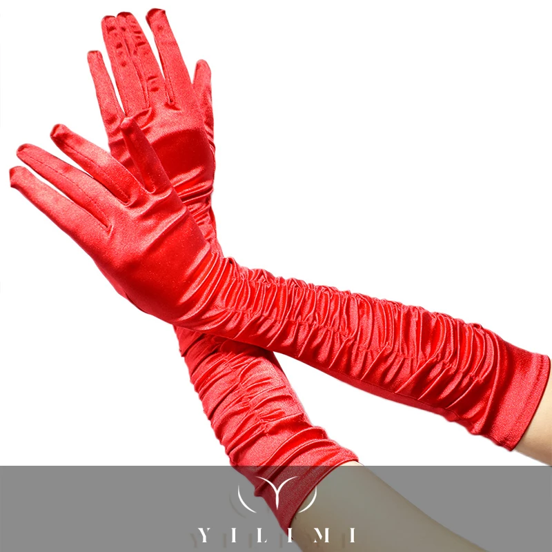 Сексуальные длинные перчатки с рюшами для выступлений Модные женские Свадебные Элегантные атласные перчатки
