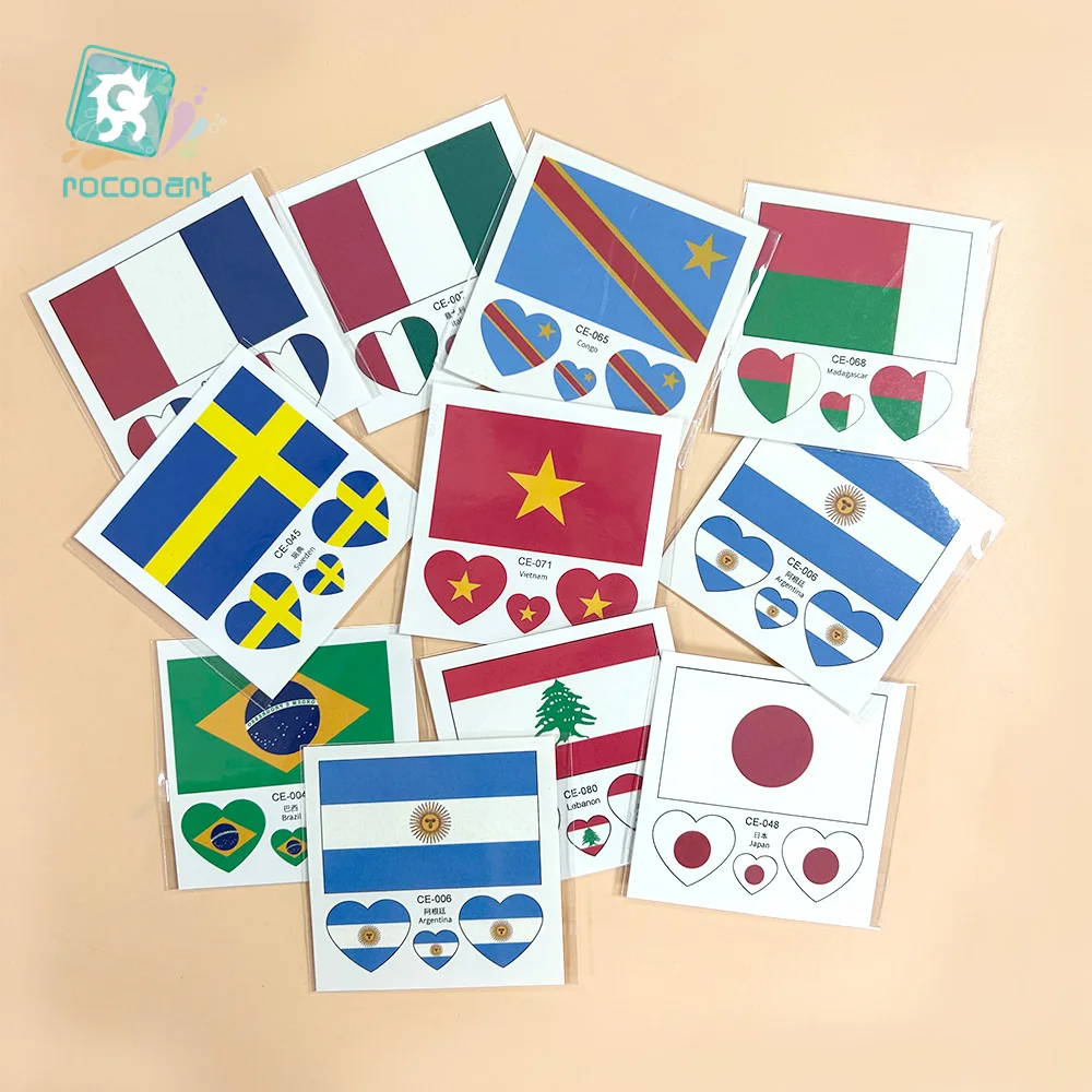91 Different Countries Flag Tattoo in Stock Football World National Temporary Flags Competitions Events