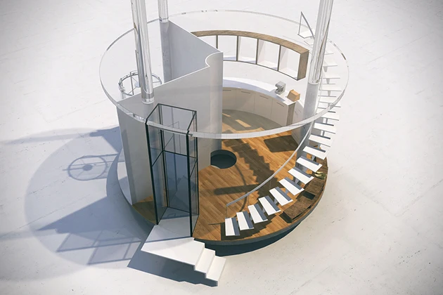 Metal Guardrail Carbon Steel Indoor Curved Glass Railing Circular Fsmaist Spiral Staircase