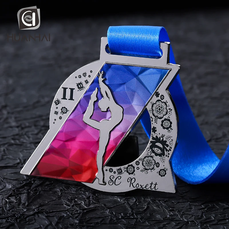 Russian enamel logo printing gold silver bronze metal customized dance medals