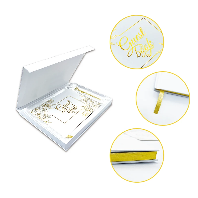 Custom Golden Foil Photo Album Wedding Guest Book with Keepsakes Box