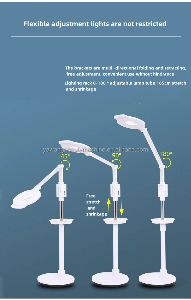 Rechargeable Beauty Salon Skin care Led Light Adjust Height 16X Magnifying Floor Lamp