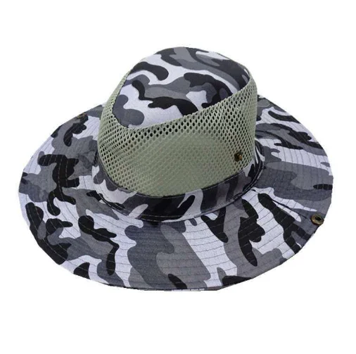 Outdoor adjustable camo wide brim safari cap mesh fisherman hats bucket hats