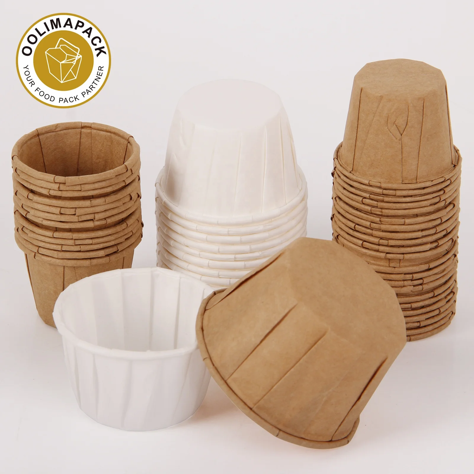Compostable white kraft paper souffle 2oz portion cup for serving sauces, taste,samples, jello shots and dressings