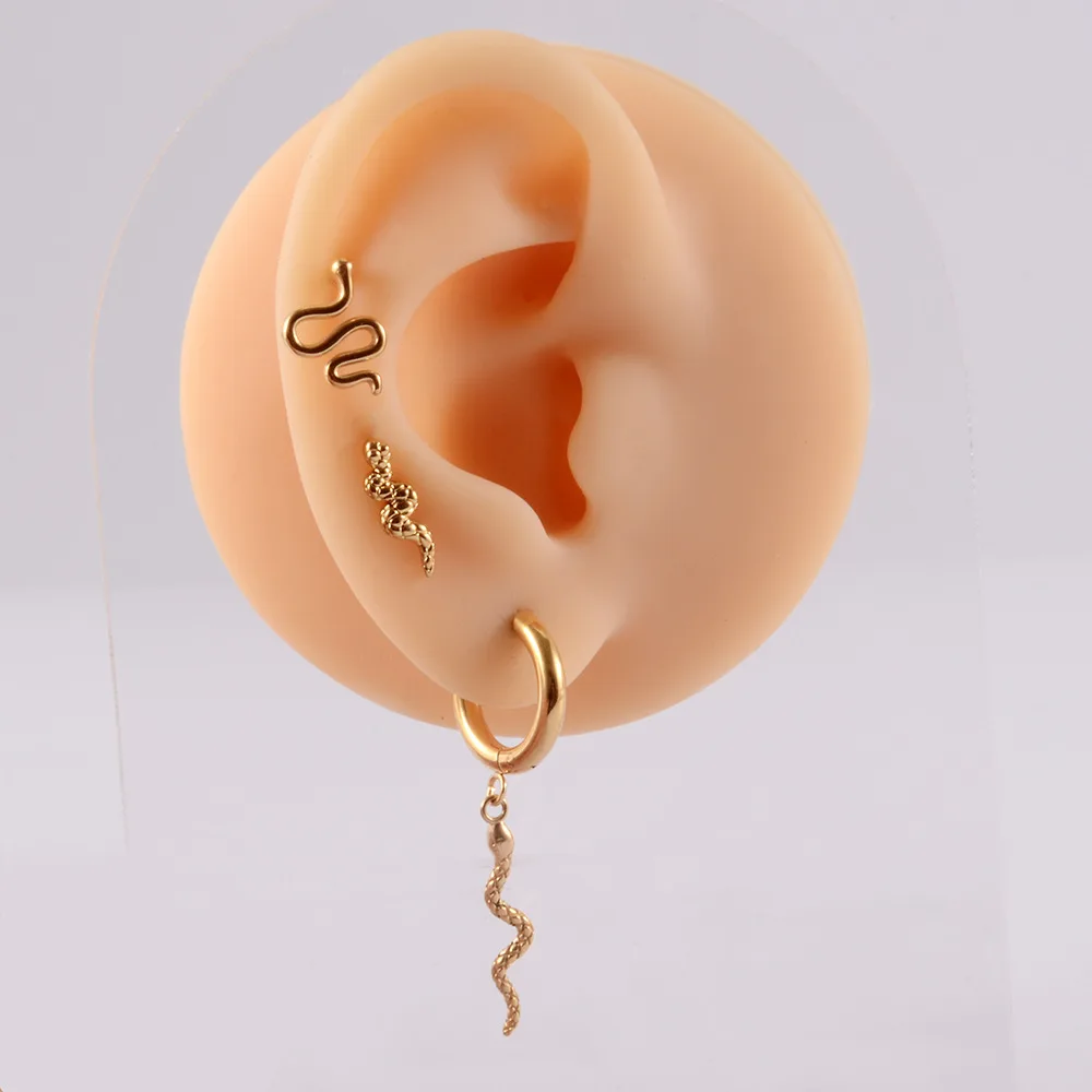 New Tiny Black Snake Septum Clicker Tragus Conch Helix Daith Cartilage Studs Earrings 316L Surgical Steel Snake Ear Piercing