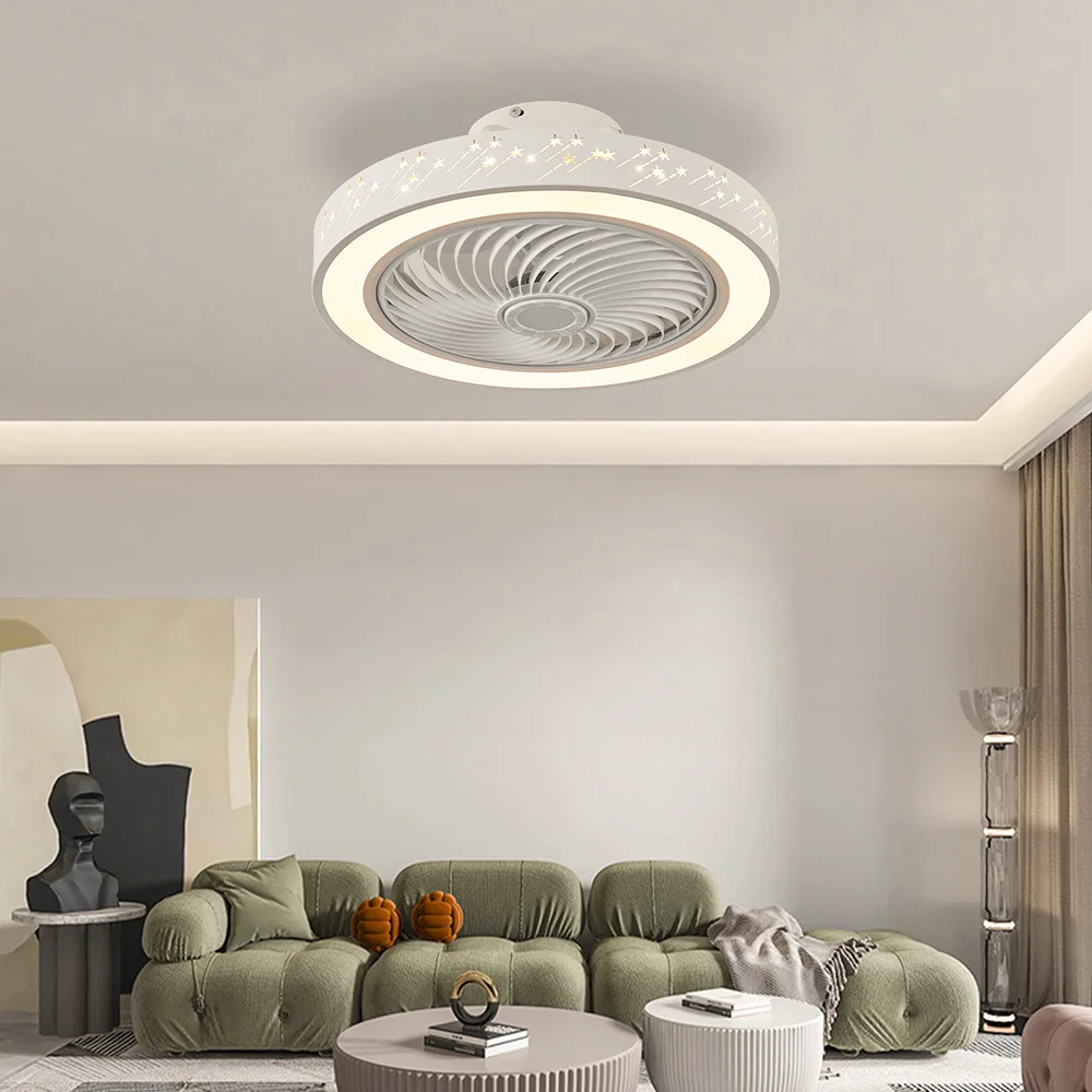 Modern Smart Ceiling Fan With Light Remote Control LED Dimmable 6 Speeds Timer Flush Mount Enclose Fans Lamp 50W Cool