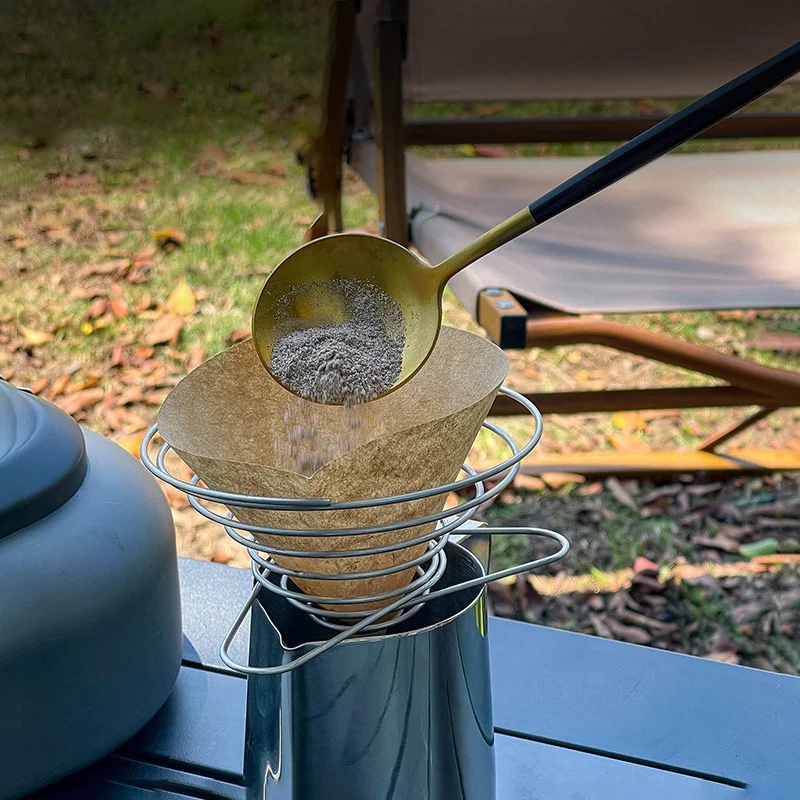 Portable Outdoor Camping Accessories Stainless Steel Reusable Holder Pour Over Filter Basket Drip Foldable Coffee Cone Filter