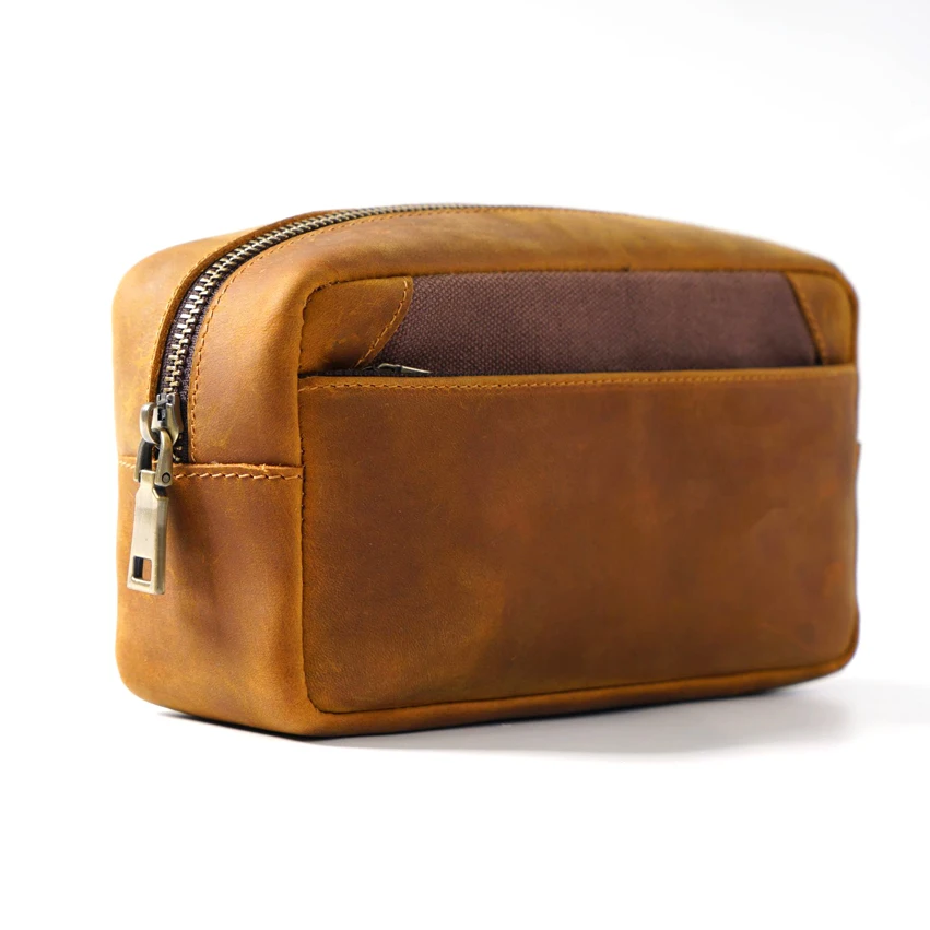 ya354 Crazy Horse Leather Toiletry Bag Women Dopp Kit Bag for Men Shaving Bag