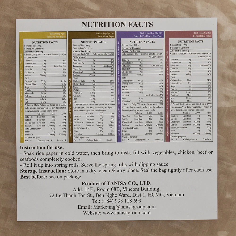 Vietnamese Kale Rice Paper | High Standard Asian Food Export Wholesale Manufacturer by TANISA In Bulk