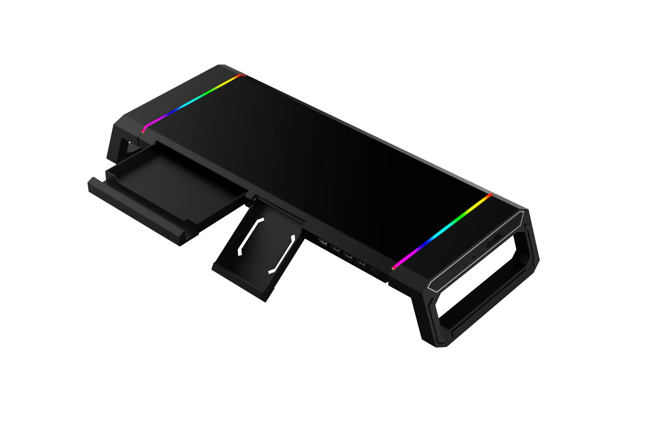 Home Office Desktop Foldable Gaming Lights Computer RGB Monitor Riser Stand with USB HUB and drawer