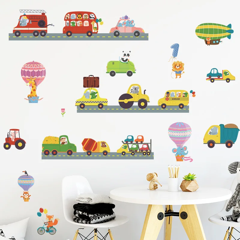 Colorful DIY Gift Removable Cartoon Bus Cars Truck And Bikes Road Traffic Wall Stickers Living Room Kids Room Door Stickers (1600427556421)