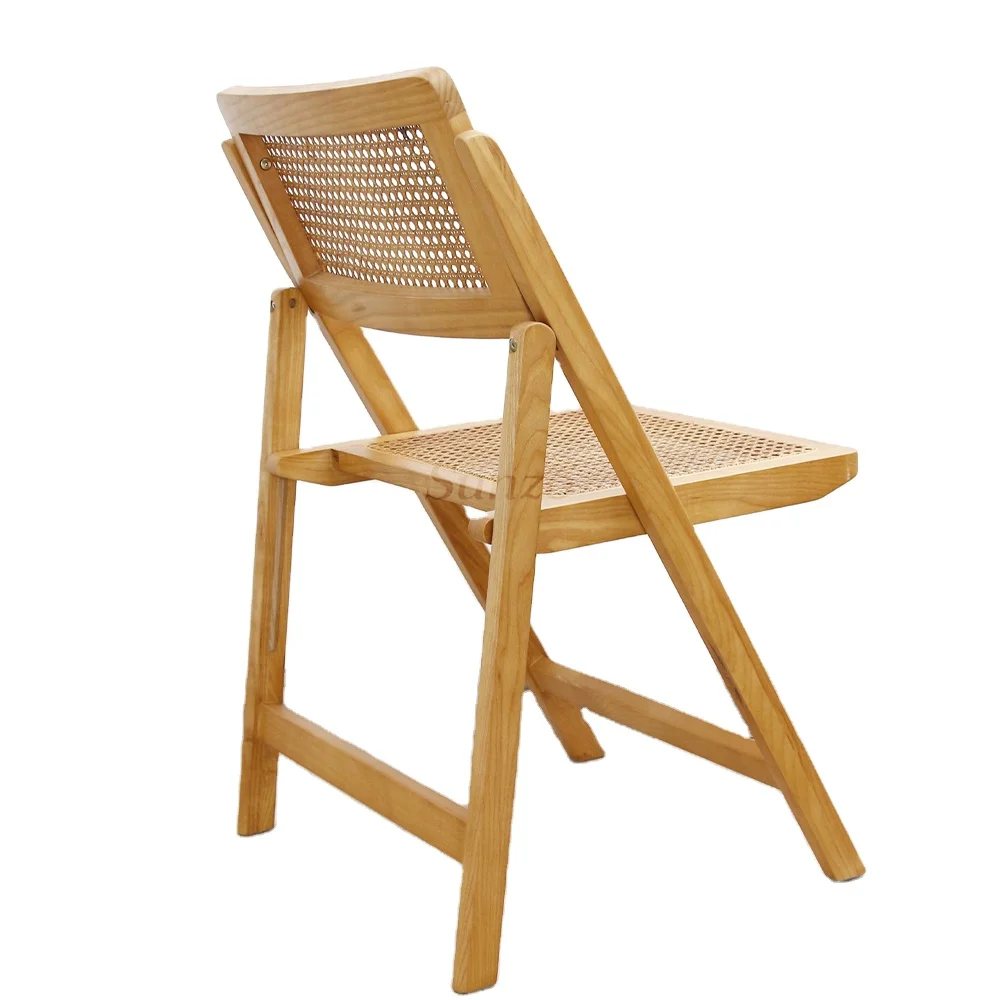 Ash Wood Foldable rattan movable dining chair A portable space-saving chair