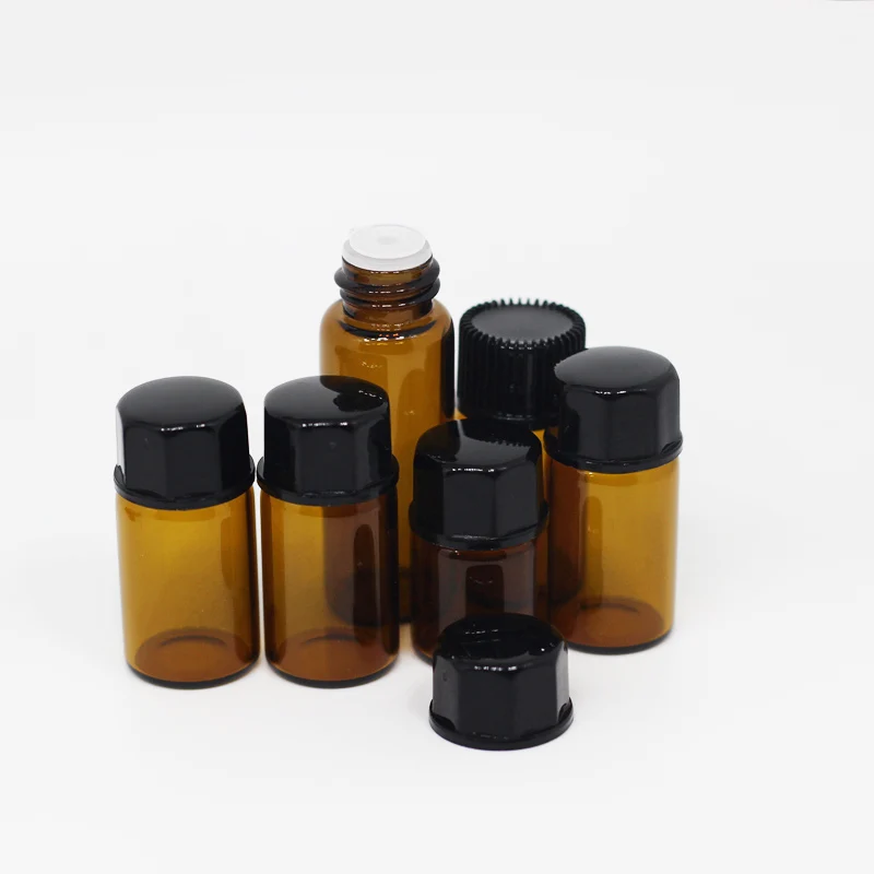 Wholesale Mini Brown Perfume Glass Dropper Bottle 1ml 2ml 3ml 5ml Amber Glass Vials for Cosmetics Screen Printed Surface