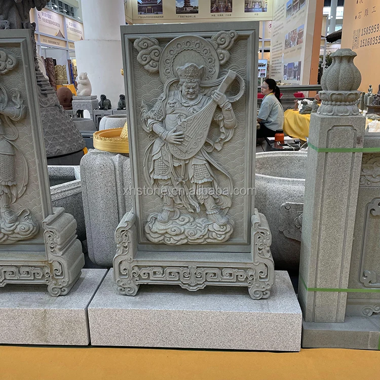 Chinese Natural Granite Bluestone Hand Carved Four Heavenly Kings Large Buddha Carving Statues Relief Sculptures for Sale