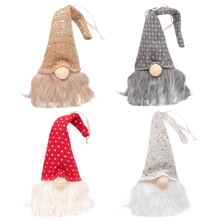 
4 colors Swedish Santa Tomte Plush Gnome Hanging Ornaments wth LED lights for Christmas Decoration 