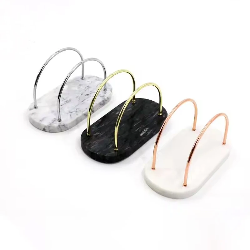 New Design Black Marble Metal Napkin Rack Wall-mounted round Iron Paper Towel Holder for Bathroom Home Organizing Tool on Sale