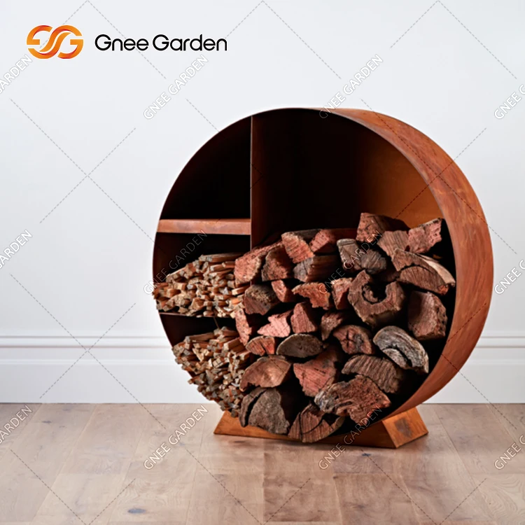Wood Burning Corten Steel Log Fire Pits With Wood Log Storage