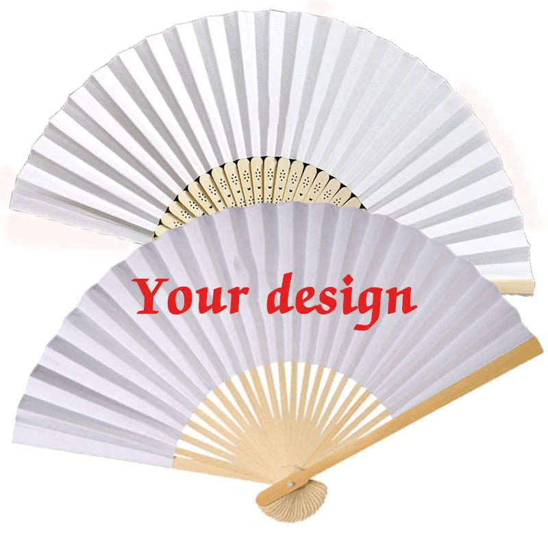 High Quality Bamboo Fabric Paper Fans Custom Hand Held fan for Christmas