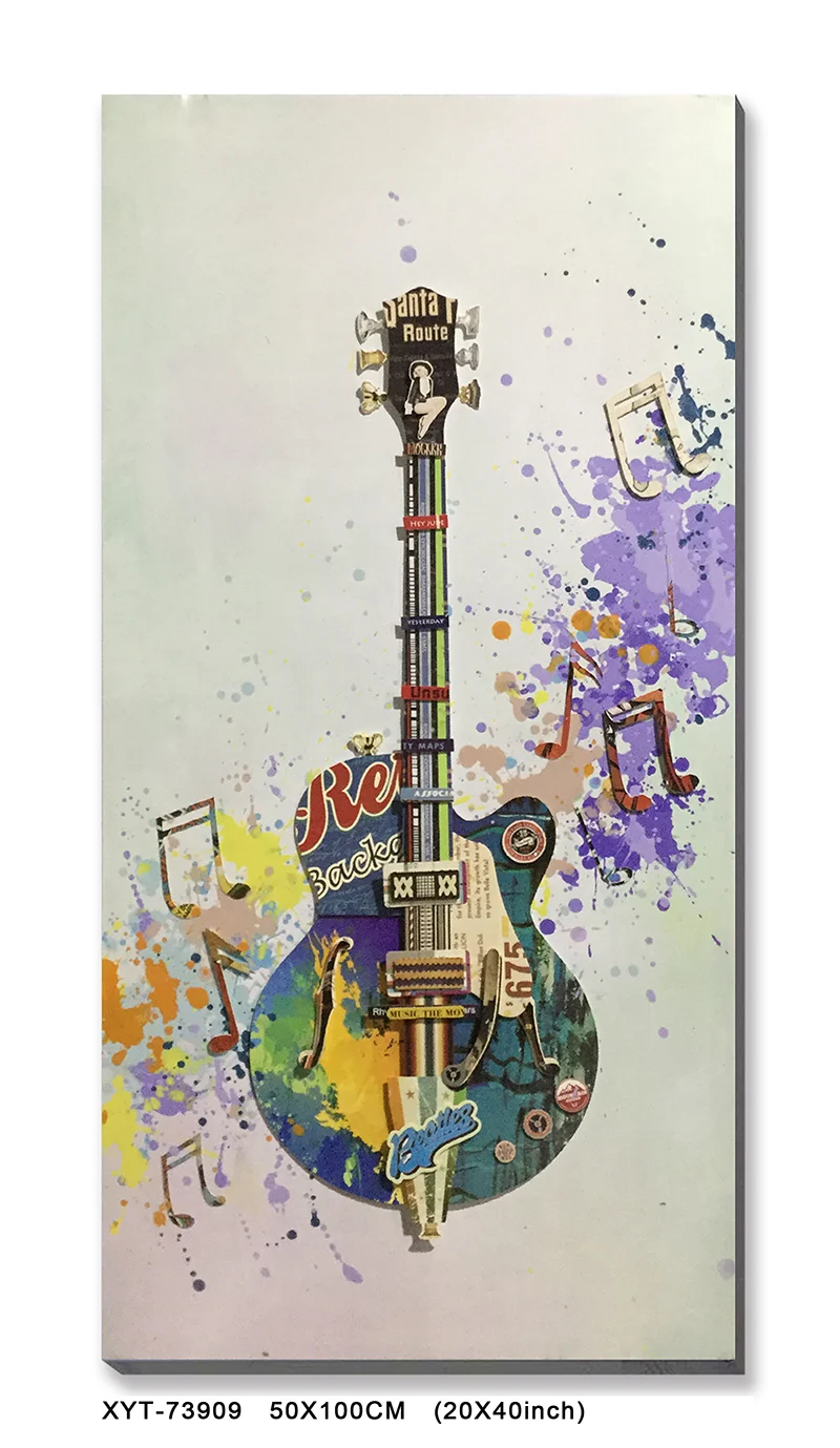 Home decor Abstract background oil Painting on canvas with black guitar paper collage art