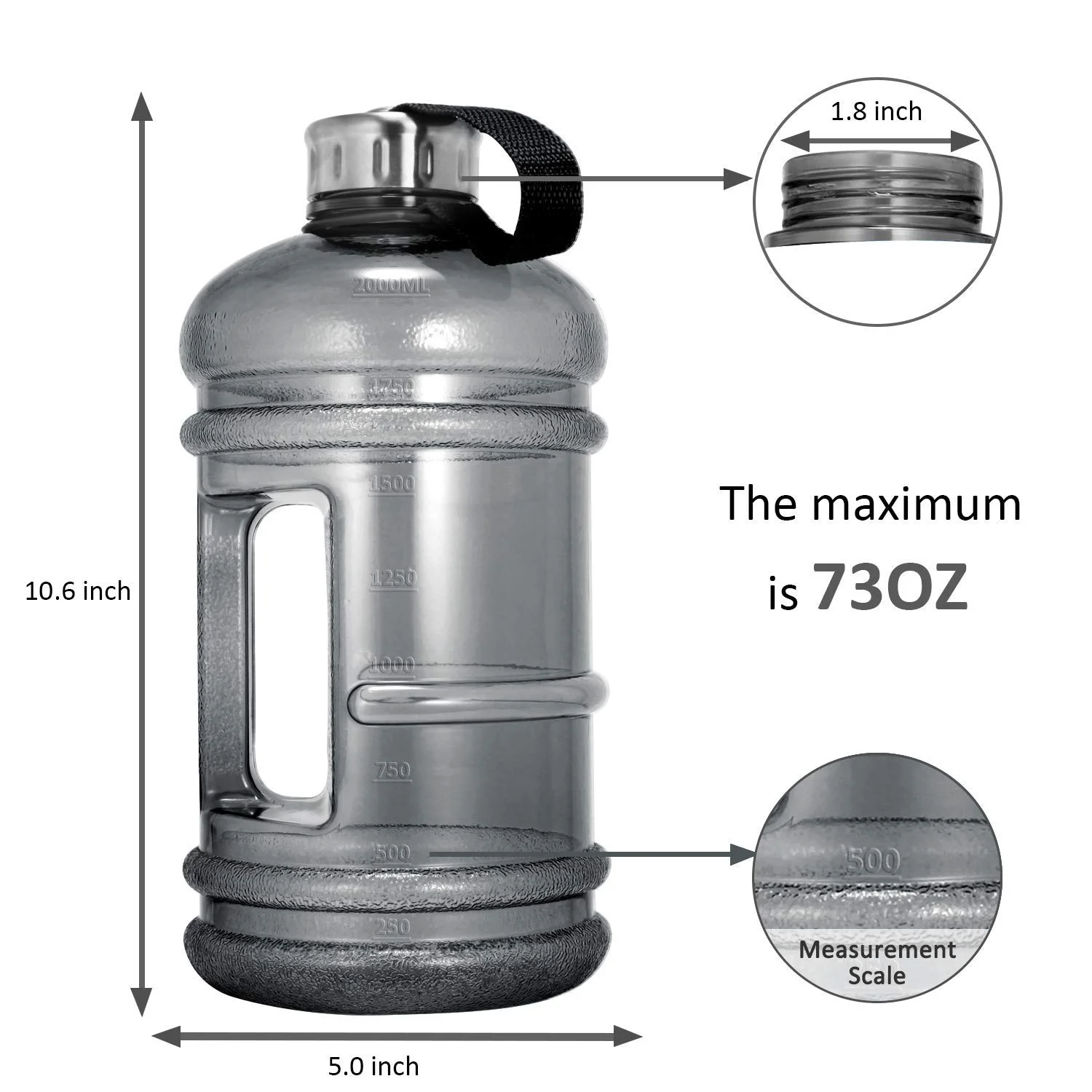  Multiple Sizes Leakproof Flip Top Motivational Water Bottle Fitness Gym Jug Wide Mouth Gallon