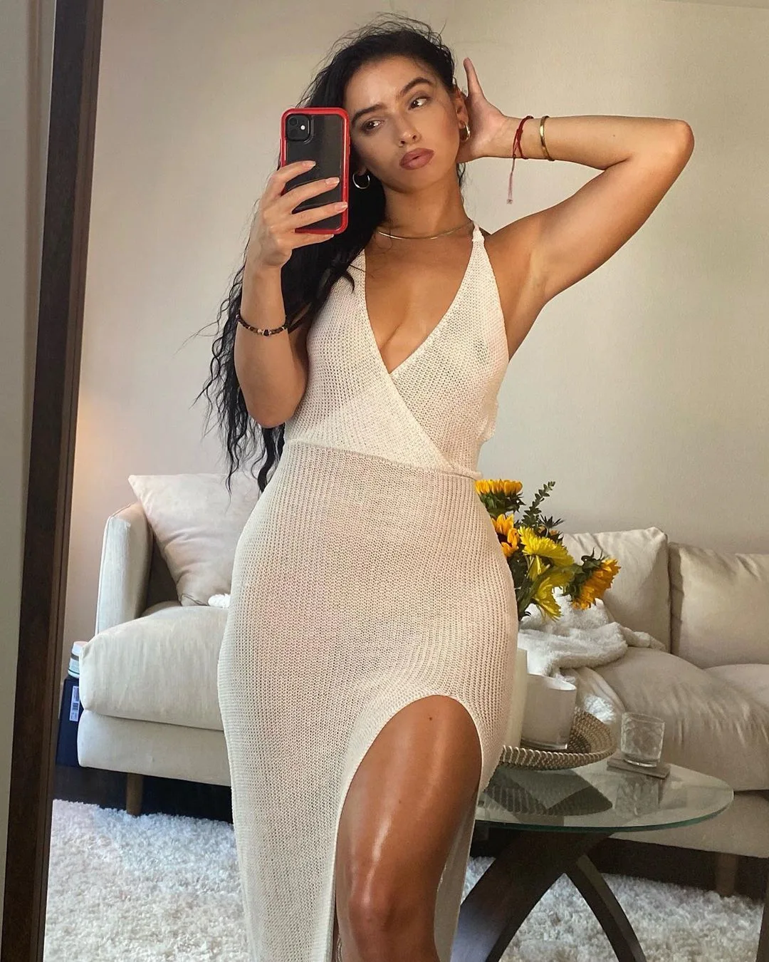 White Knitted Beach Dress Women V-ne Baless Beach Cover Up Maxi Dresses Summer See Through Side Split Sexy Dress
