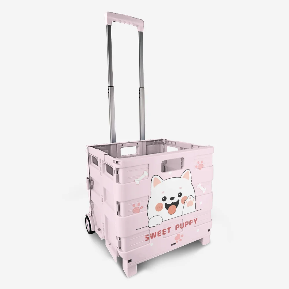 Supermarket Promotion Portable Multifunctional Folding Shopping Cart Steel Flat Hand Trolley